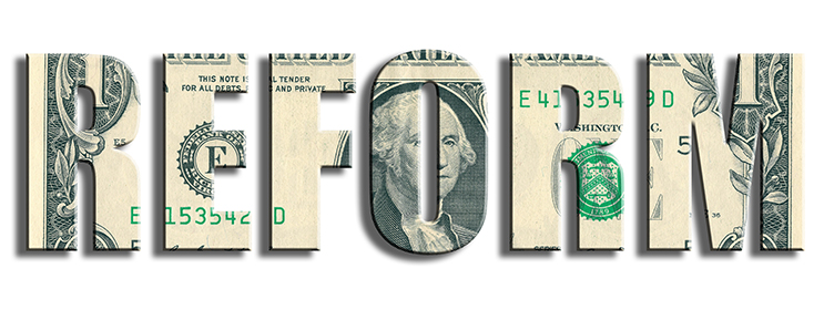 image of the word reform with us dollars as the background