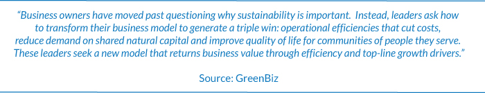 quote from GreenBiz Business Owners have moved past questioning why sustainability is important