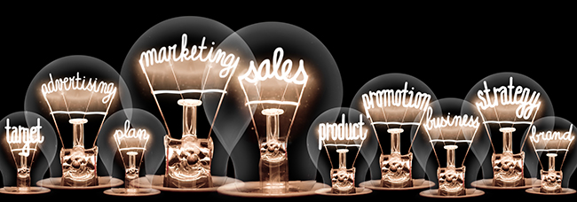 light bulbs showing facets of marketing