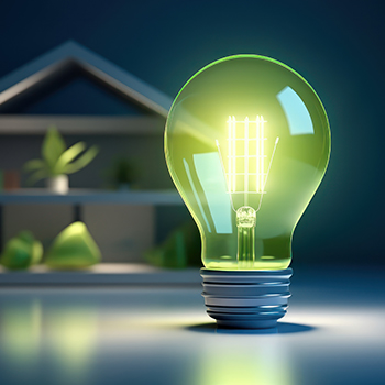 lightbulb shining with green light signifying energy efficiency